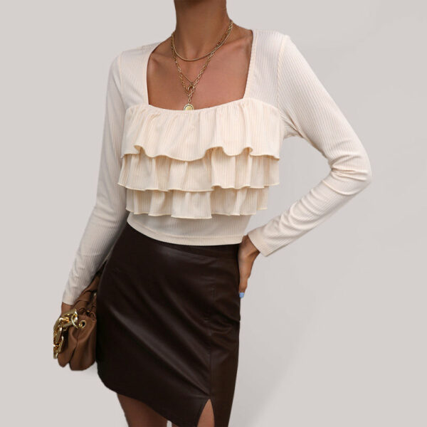 Women’s Square Neckline Long Sleeve Ruffle Crop Top